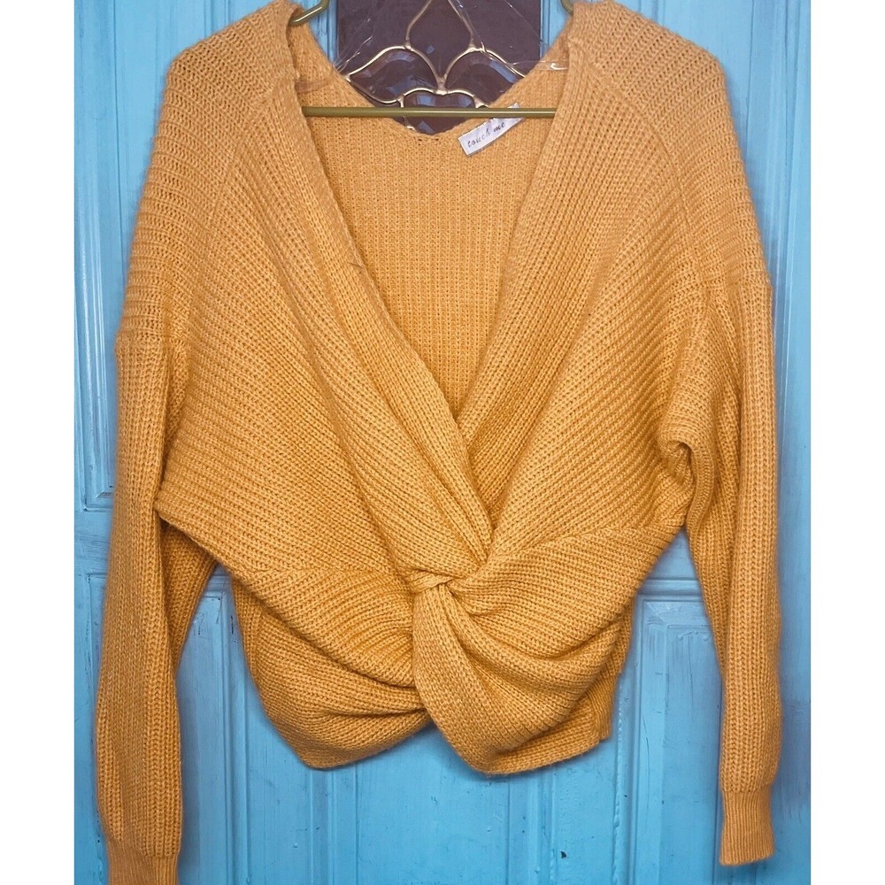 Touch Me Brand Yellow Gold Twist Front Long Sleeve Sweater Size Small